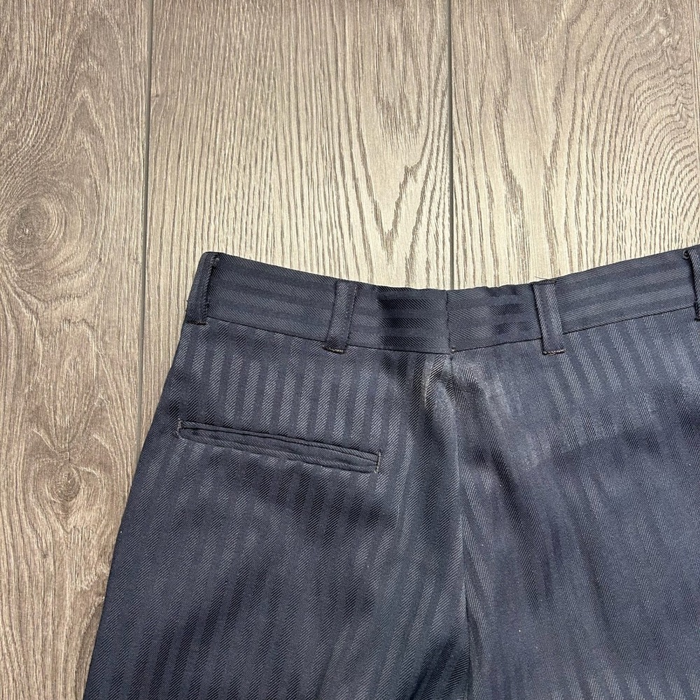 Vintage 1970s Mens Navy Blue Striped Herringbone Pleated Trousers 29x26 - Picture 5 of 8